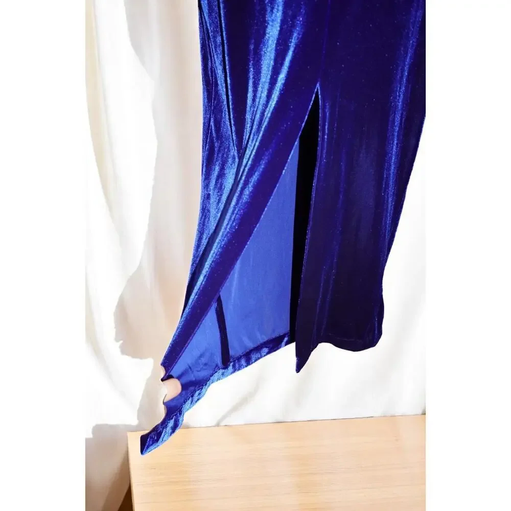 Kiki USA Royal Blue Velvet Halter Dress – Size 40 - Picture 11 of 16
